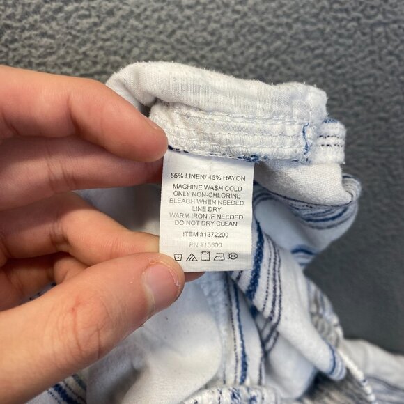 Briggs Womens Wide Leg Pants SZ M White & Blue Striped Elastic Waist Linen Blend - Picture 9 of 12